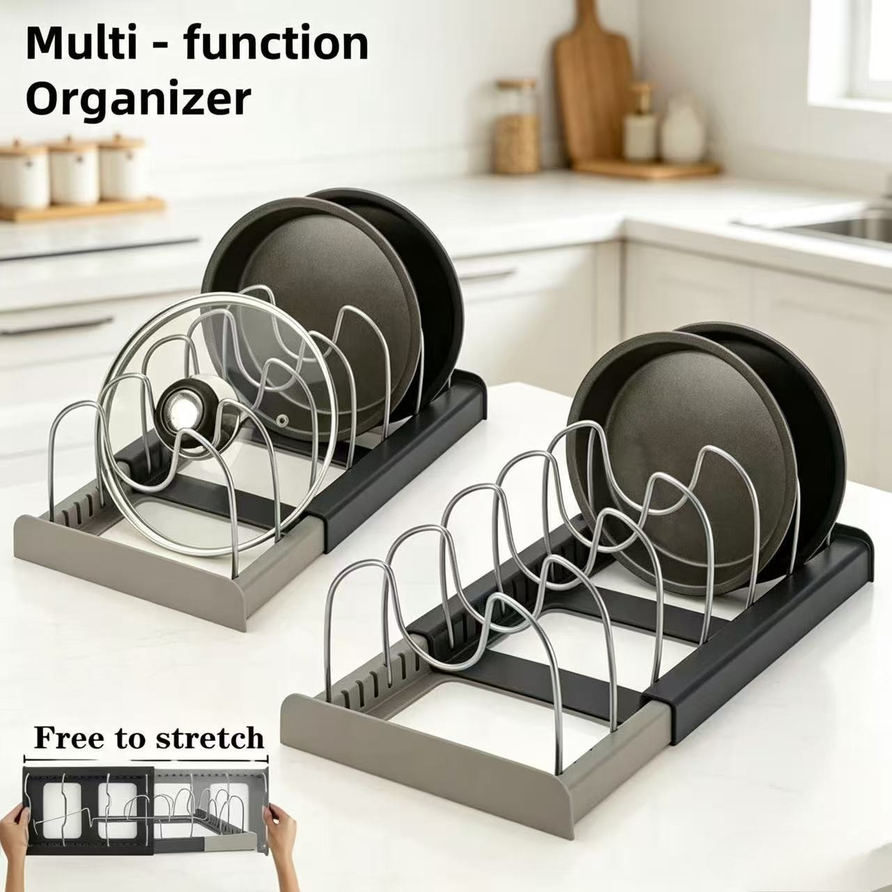 Kitchen Baking Pan Organizer - Étagère télescopique à 7 compartiments pour