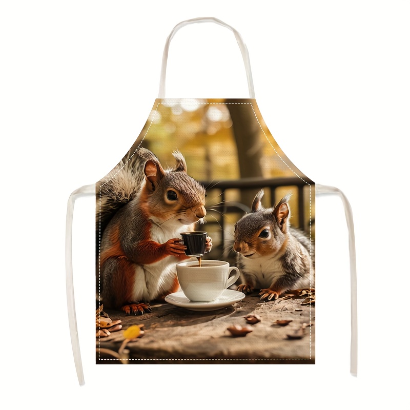 Kitchen Baking Area Ideas - Tablier en lin imprimé scène d'écureuil